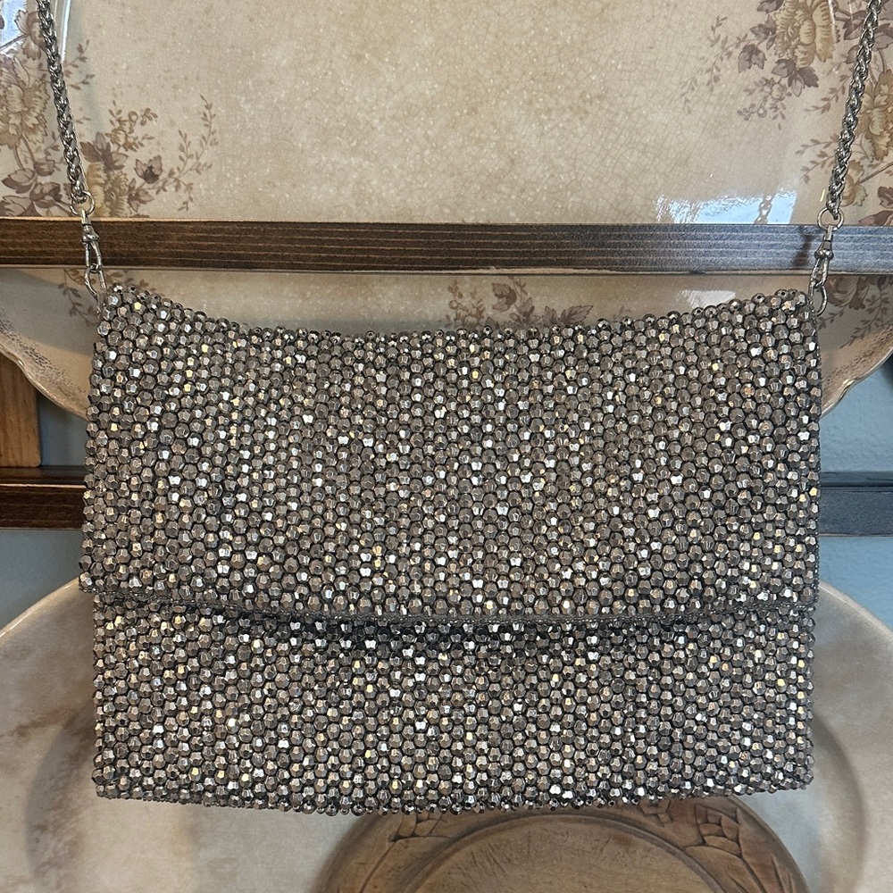 Reiss London Silver Beaded Shoulder Bag with Chain Link Strap